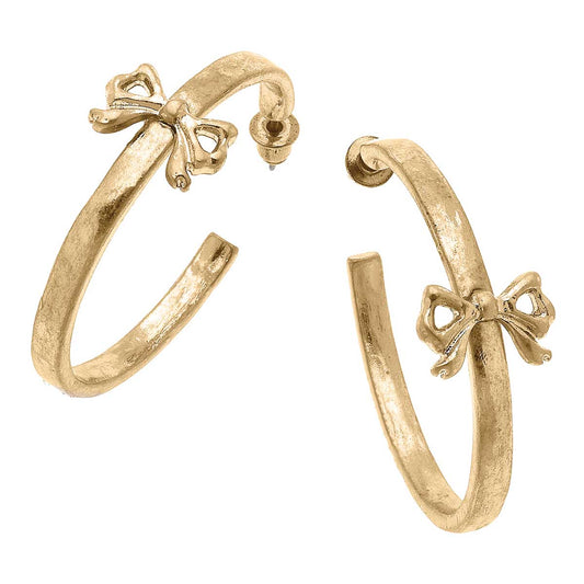 Emerson Bow Hoop Earrings in Worn Gold